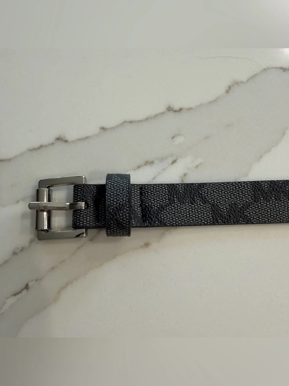 Micahel Kors Black Patterned Leather Belt with Silver Buckle
